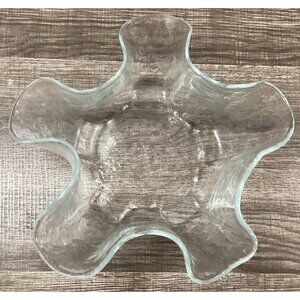 Vintage Muurla  Eva Clear Glass Vase with label Frilled Rim  Made in  Finland